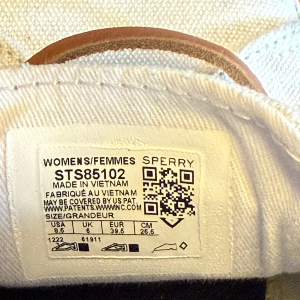 Womens Sperry Top-Sides white canvas sneakers, size 8.5 Memory Foam